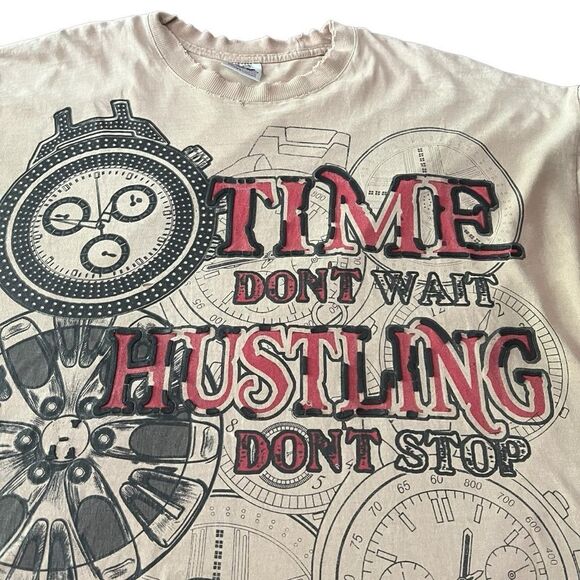 Vintage Thrashed Time Don’t Wait Hustling Don’t Stop 3X Tall T Shirt - Picture 3 of 16